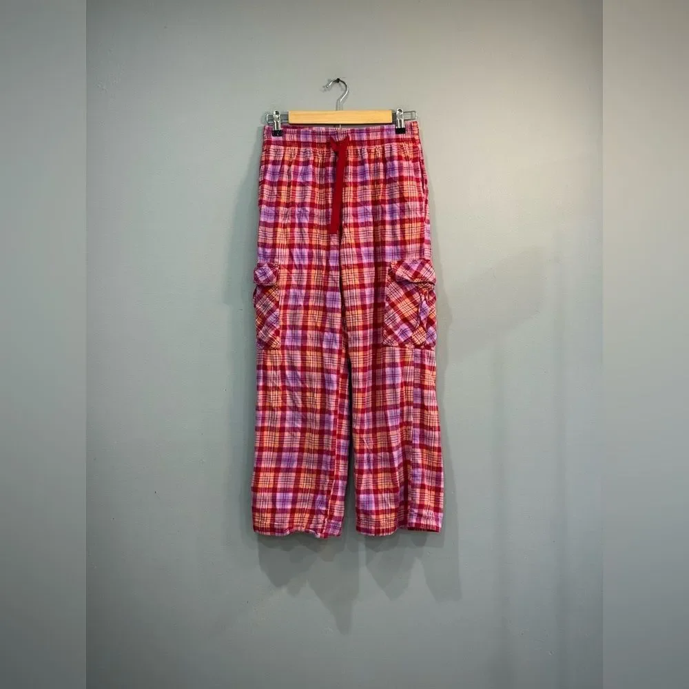 Women’s Pink Old Navy Plaid Flannel Cargo Bottoms Size S VGUC